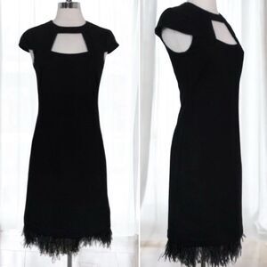 Trina Turk Feather Trim Cutout Cap Sleeve LBD Little Black Dress Women’s Size 10